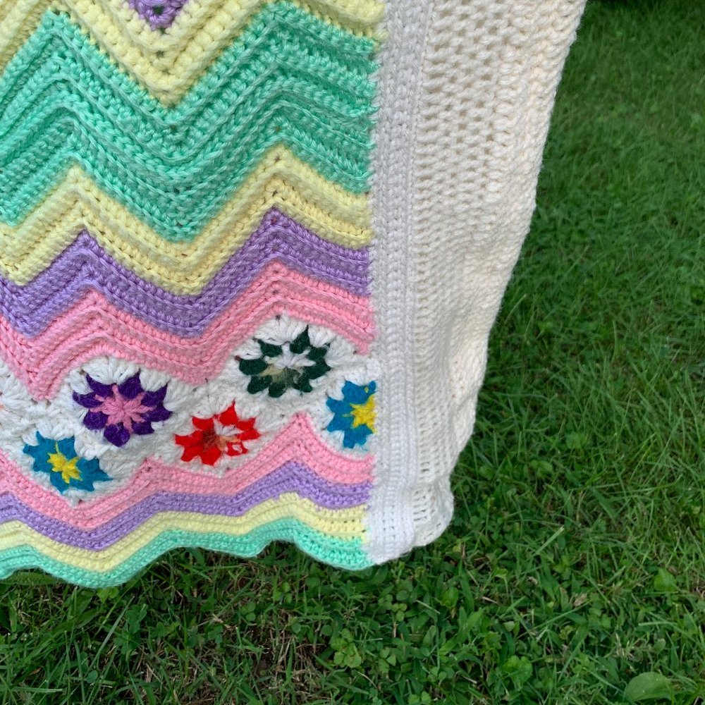 Handmade Wool knit blanket large 90'' X 60'' - Picture 3 of 6